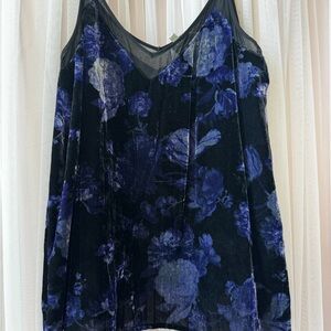 Lucky Brand Black and Blue Floral Velvet Camisole
